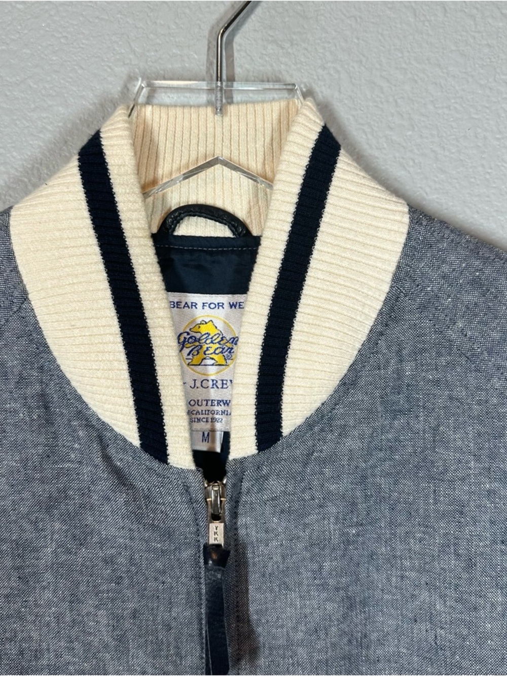 GOLDEN BEAR BY J.CREW Men’s Medium Grey Blue Bomber Jacket Raglan Sleeves - Picture 2 of 10